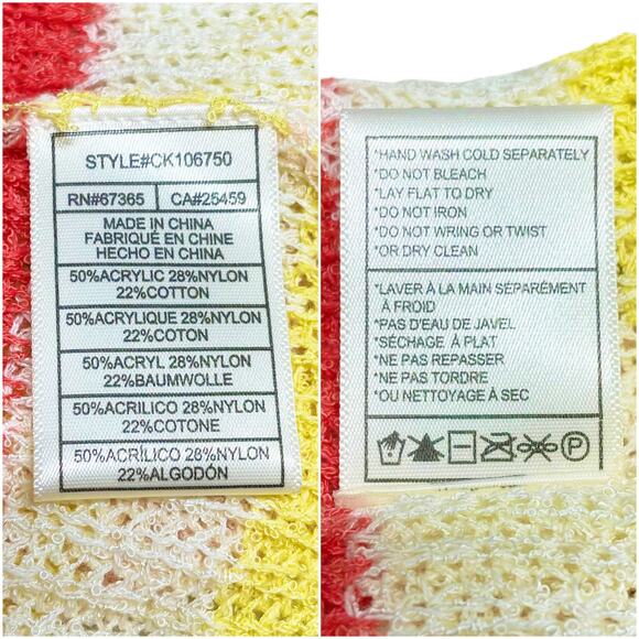 CUPCAKES & CASHMERE Lex Boucle Stripe Sweater Size M Butter Yellow Coral Pink - Picture 8 of 8